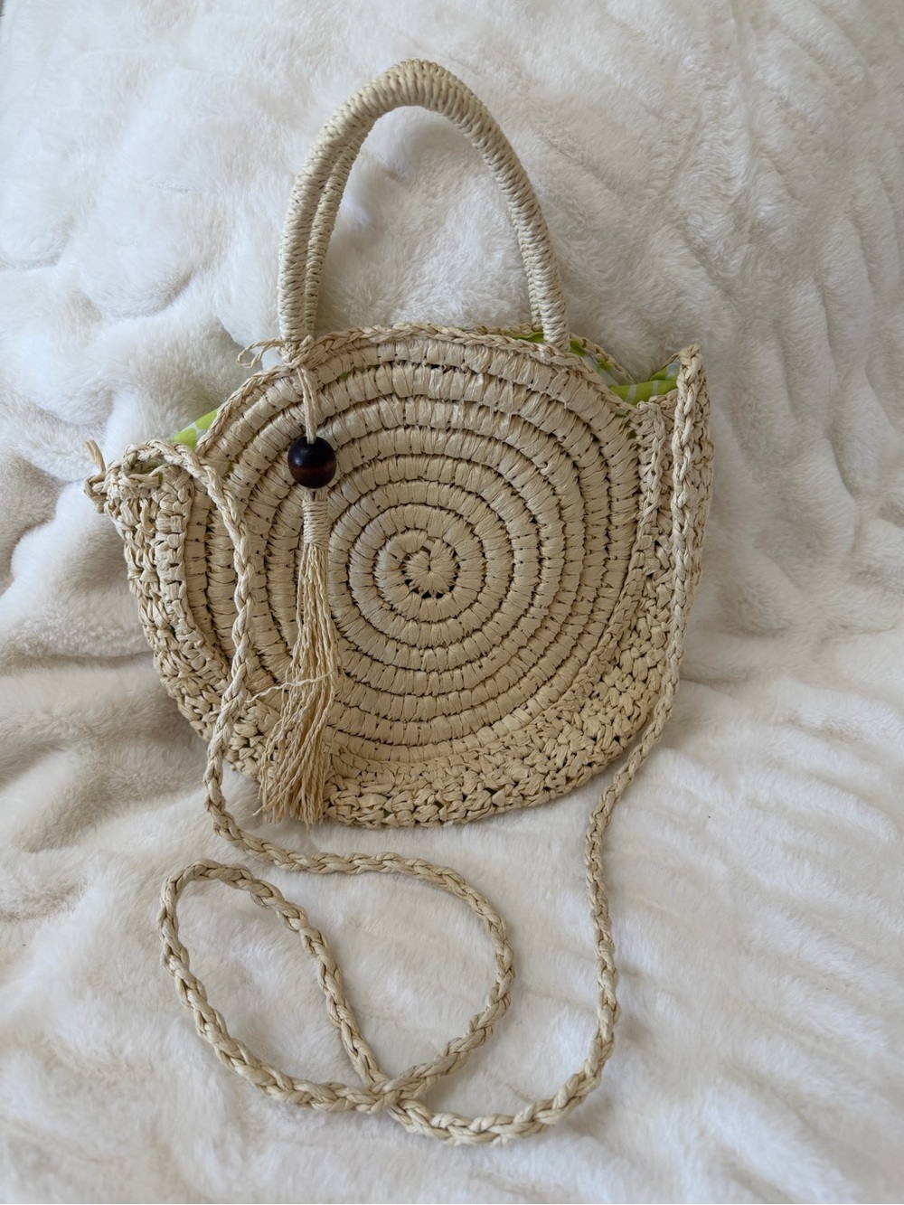 Beachy Boho Straw Circle Tote Bag with Tassel (Solid & Striped brand)